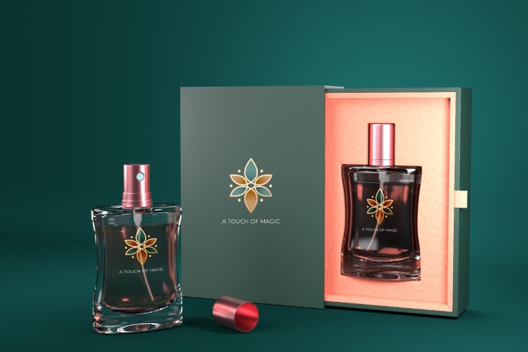 Drawer-style rigid perfume box with custom insert, showcasing premium packaging for high-end fragrance products